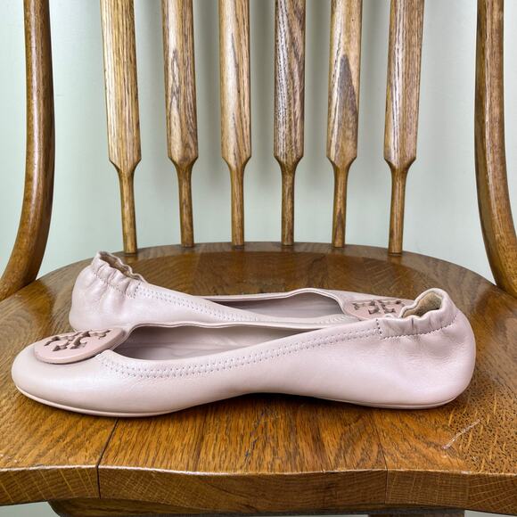 Tory Birch Minnie Travel Ballet Flats Scrunchie Back Nude Blush Color Sz 8 - Picture 12 of 16